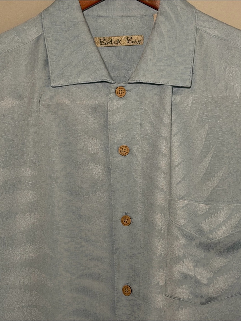 Batik Bay light Teal Green Fern-Textured Island Style Short-Sleeve Men’s Shirt